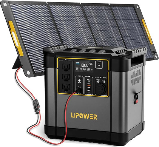 Lipower Power Station with 200W Solar Panel,2400W(4000W Peak) Portable Solar Generator, 2150Wh LiFePO4 Battery,1H Fast Charge, 25% High Efficiency & IP68 Waterproof Solar Panels for Camping
