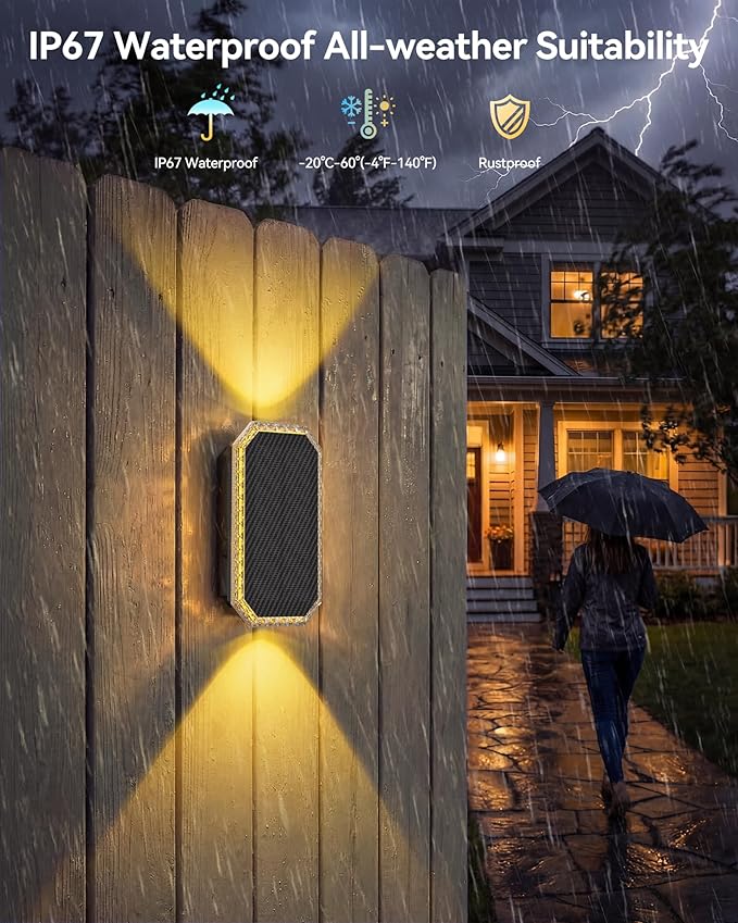 TECKNET Solar Fence Lights Outdoor 6 Pack with Bi-Directional, Uplight & Downlight, Solar Powered Fence Wall Lights Waterproof IP67 8 Colors & RGBW Dynamic Cycling for Outdoor/Patio/Porch/Pool Cage