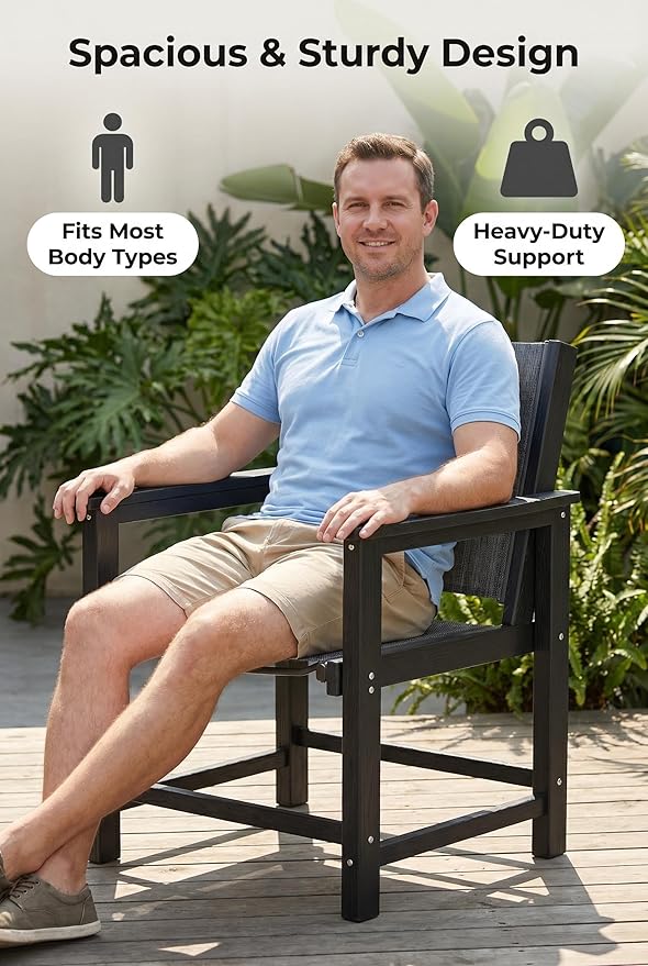 Amopatio Outdoor Chair HDPE Patio Dining Chair Set of 2 All Weather Patio Chairs with Textilene & Wide Seat for Backyard Balcony & Deck(Black)