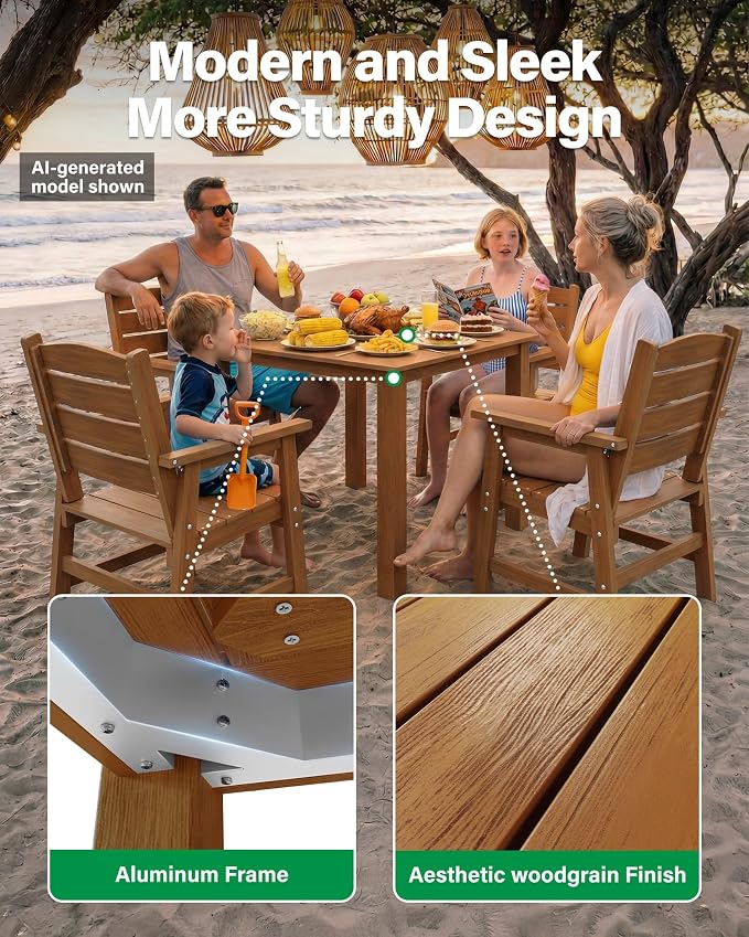YEFU HIPS Patio Dining Set for 8 : Modern Outdoor Table and Chairs Easy Clean Outdoor Dining Set - 12-Piece Waterproof All-Weather Easy Assembly Furniture for Backyard Garden Deck（Teak）