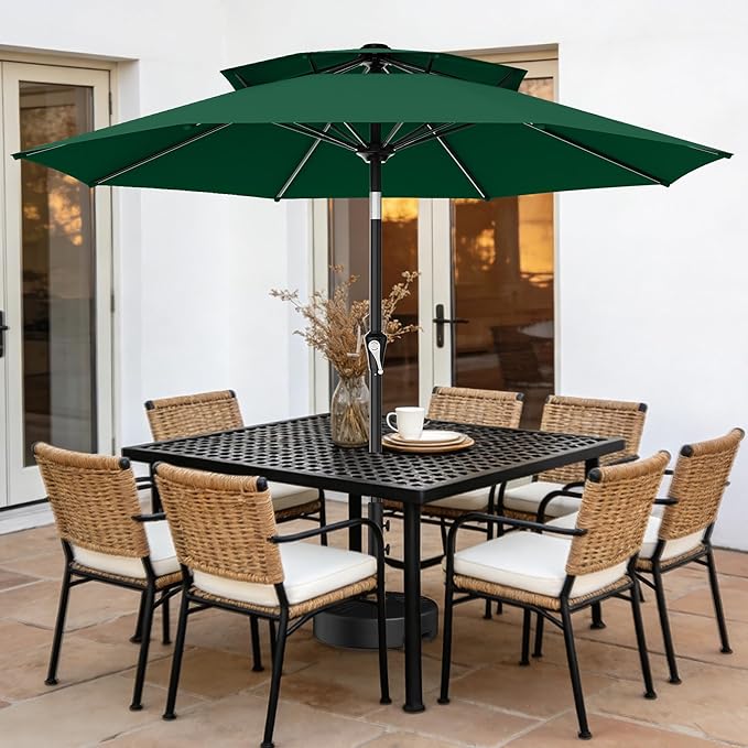AreShark 10ft 2 Tiers Patio Umbrella - Outdoor Umbrella Waterproof UV Protection, Market Table Umbrella w/Push Button Tilt&Crank for Pool, Porch, Garden(Dark Green)