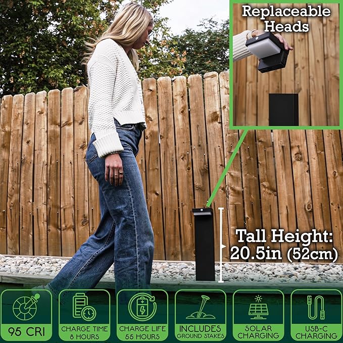 Solar Pathway Lights - Walkway Solar Lights for Outside - PIR Sensor & Two Lighting Modes - Rechargeable Battery Lasts Up To 55 Hours - 3000K - IP44 Weather Resistant - 4 Pack - 20.5" Height