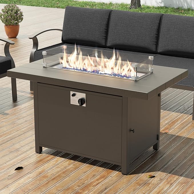 Metal Outdoor Patio Furniture Set for 10,Aluminum Patio Sectional Set w/Propane Fire Pit Table,Outside Furniture w/Removable Sponge Cushion for Porch, Balcony, Yard,Black