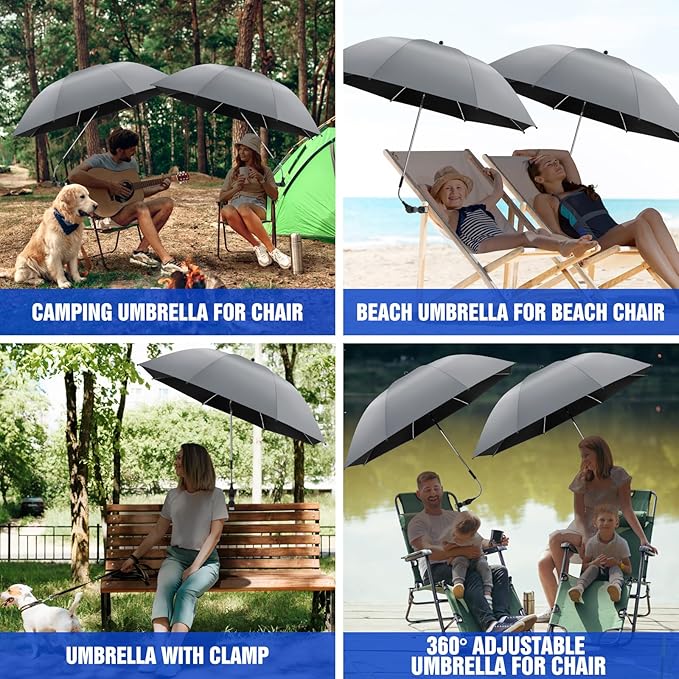 Beach Umbrella, 360 ° Chair Umbrella with Clamp, UPF50+ Shade for Beach, Sand, Patio, Yard (Not Includ Chair)