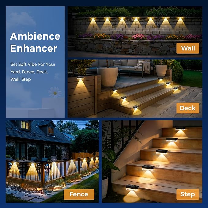 AUDERWIN Solar Deck Lights Outdoor 20 Packs, Solar Powered LED Step Lights Waterproof Outdoor for Deck, Stairs, Step, Fence, Wall, Patio, Yard, Pool and Pathway (Warm White)