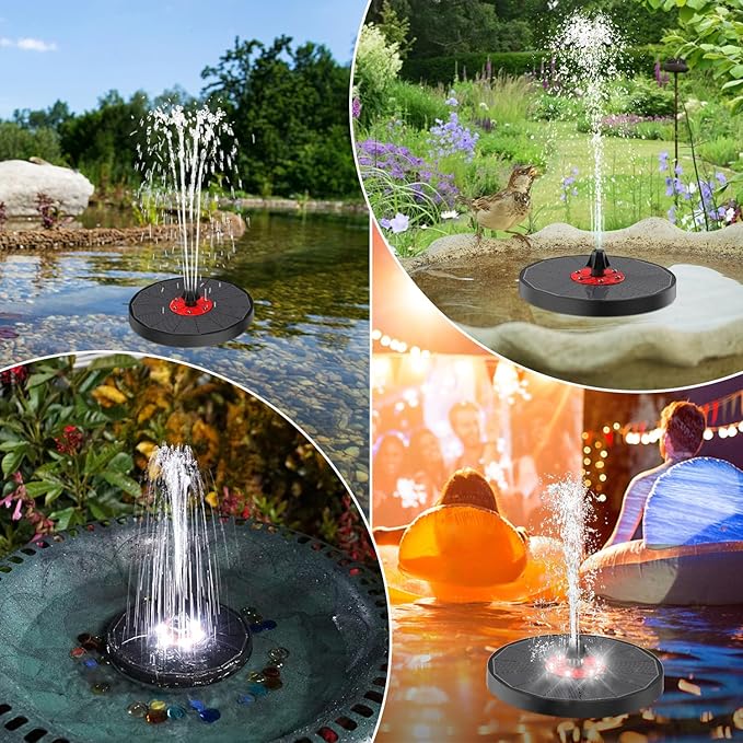 Solar Bird Bath Fountain,Upgrade 3.5W Glass Panel Solar Fountain with 2200mAh Backup Battery, White LED Lights, 8 Spray Modes, 4 Fixed Rods for Garden, Pond, Pool,Patio Outdoor Water Feature