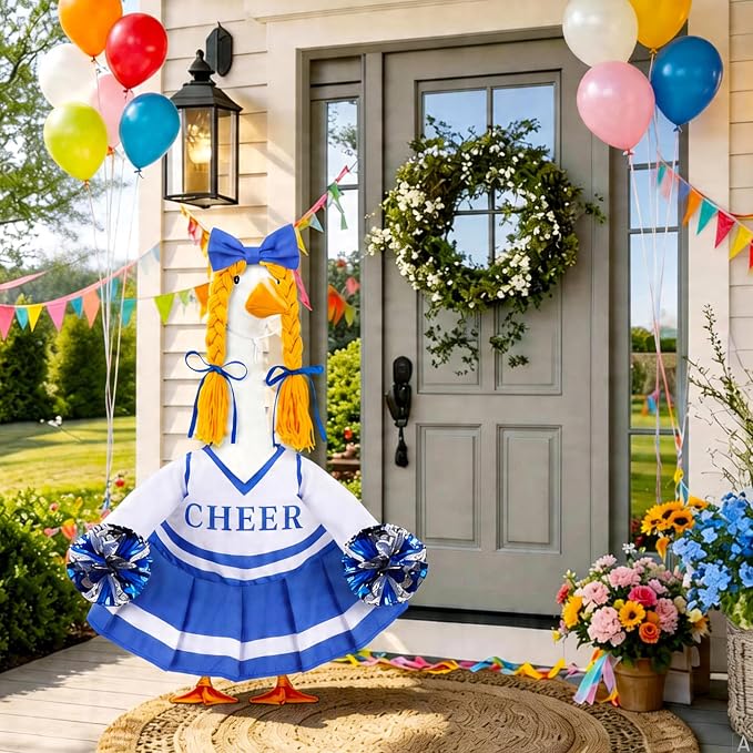 Celltestria Cheerleader Goose Outfits Cheerleading Porch Goose Costume Blue Goose Clothes for 23" Geese Outdoor Patio Yard Lawn Garden Art Decoration