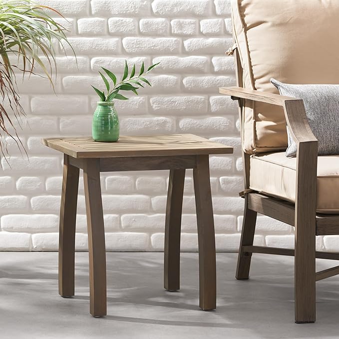 Merax Outdoor Acacia Wood Accent End Table Patio Coffeetable for Backyard,Garden,Poolside,Balcony