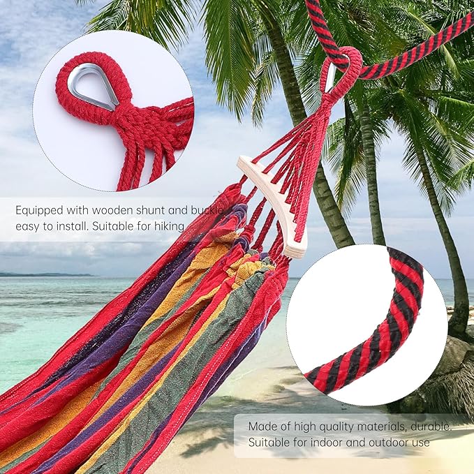 TOYANDONA Striped Canvas Hammock Outdoor Travel Hammock Portable Single-Person 190x150cm with Duckbill Buckle, Rope and Storage Bag for Camping and Garden Swing