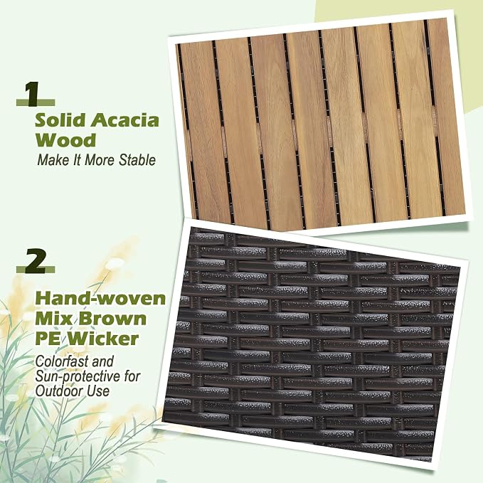 Tangkula 134 Gallon Outdoor Storage Box, Wicker Patio Deck Box with Solid Acacia Wood and Waterproof Zippered Liner, Outdoor Storage Container for Cushions, and Garden Tools (Mix Brown)