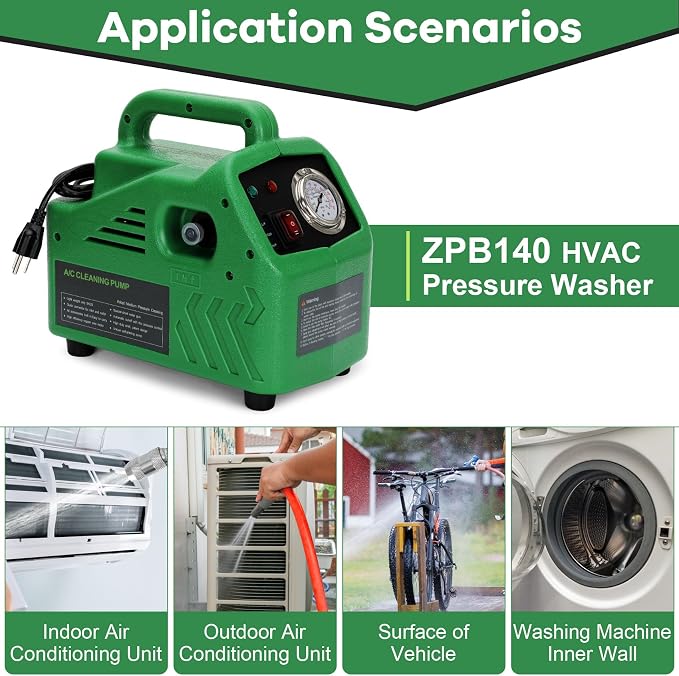 ZPB140 Port A Blaster HVAC Coil Cleaning, Portable HVAC Pressure Washer | AC Coil Pressure Washer 120V/80W Suitable for Indoor and Outdoor, Flow Rate 4L/min, 0.7-1.0MPa