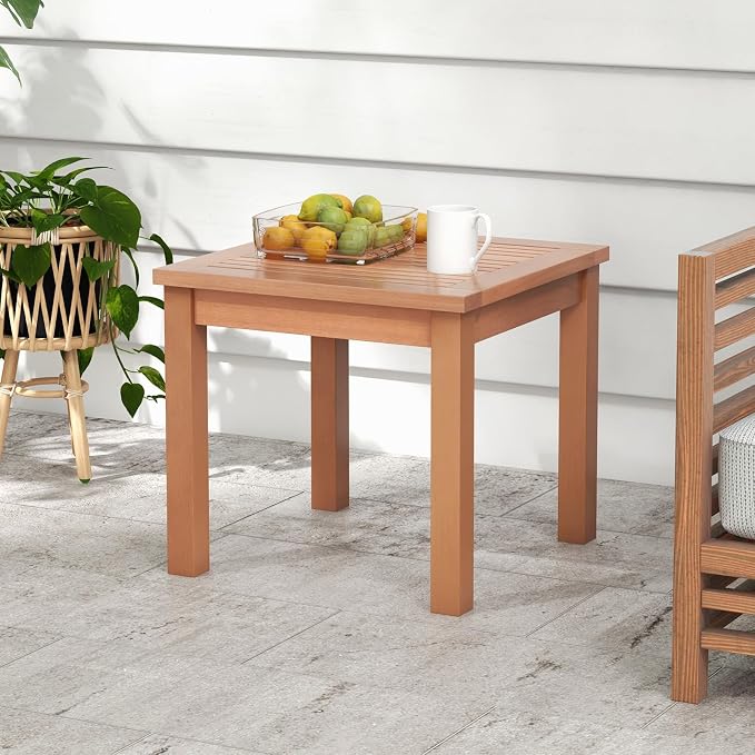 SlickBlue Square Adirondack Side Table 18 Inch Outdoor Eucalyptus Wood Slatted Tabletop