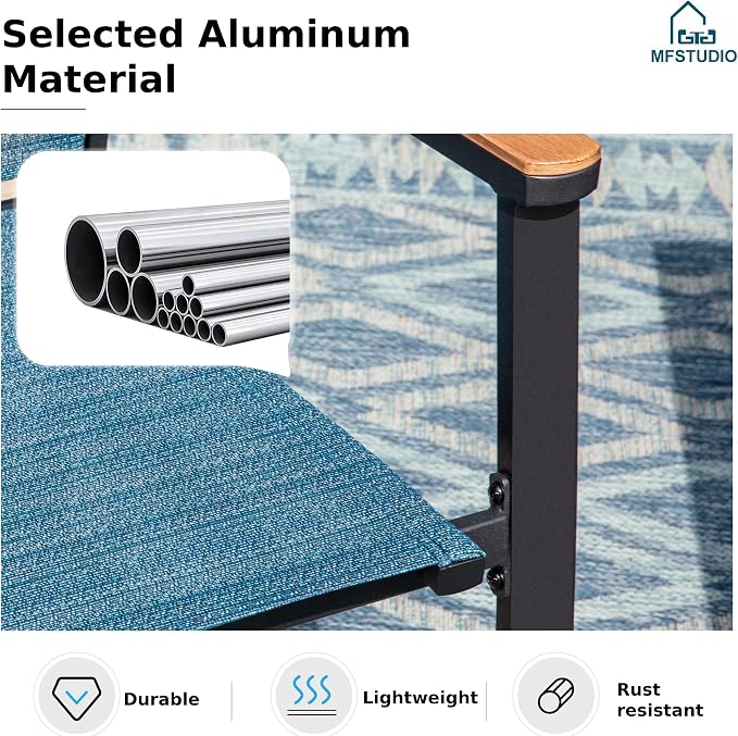 MFSTUDIO 7 PCS Patio Dining Set with 6 Stacking Aluminum Armchair(Blue) and 64" Rectangular Heavy Duty Table
