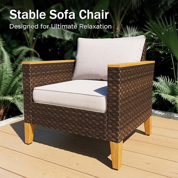 PHI VILLA 9-Piece Outdoor Wicker Furniture Set with 4-inch Thick Cushions, High Back Wicker Sofa for Deck, Yard, and Poolside in Elegant Beige (3 Seat Style)