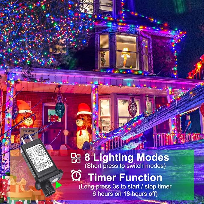 Multicolor Christmas Lights Outdoor, 100FT 300 LED Christmas Tree Lights | Waterproof 8 Modes Connectable Plug in String Lights for Outside Indoor Patio Xmas Wedding Party Holiday Decorations