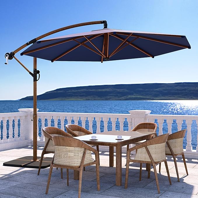 COSIEST Offset Patio Umbrella, Cantilever Hanging Outdoor Umbrella w/360-degree Rotation, Handy Crank, UV/Waterproof Canopy, 6 Ribs for Market, Backyard, Poolside, Garden