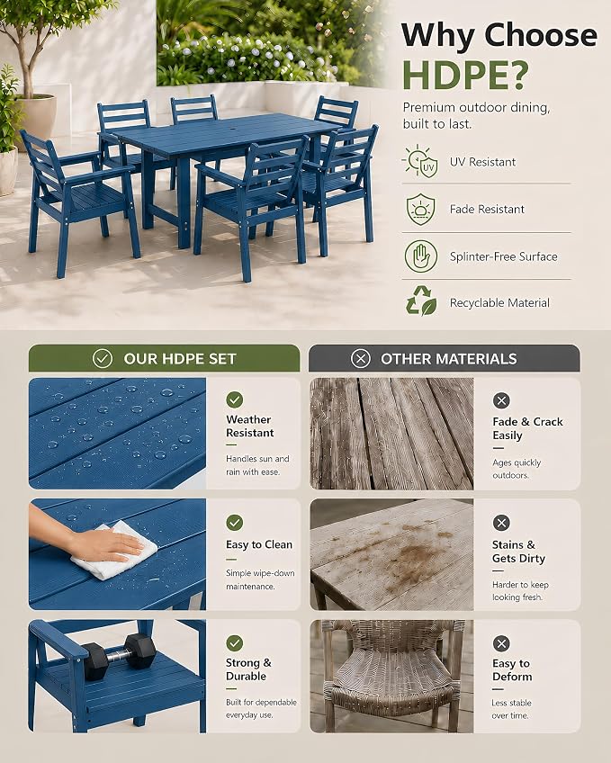 12 Piece HDPE Outdoor Dining Set for 10, Patio Dining Furniture Set with 2” Umbrella Hole, Weather Resistant Outdoor Table and Chairs for Garden, Poolside, Backyard, Deck