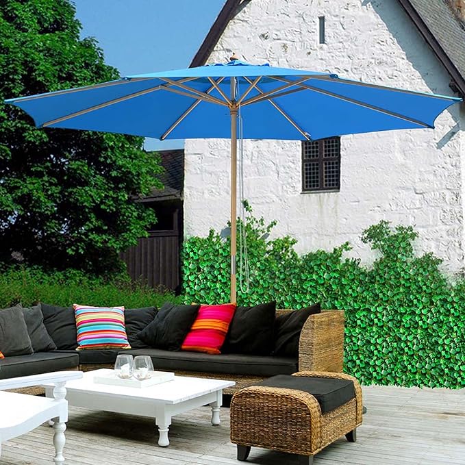 13ft Outdoor Table Umbrella, Market Umbrella, 13Ft XL German Beech Wooden Patio Umbrella, Outdoor Patio Umbrella for Beach Yard Garden Wedding Cafe Garden