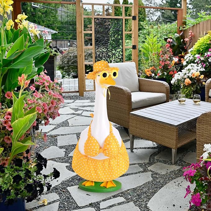 JcHrmers Hawaiian Goose Outfit Summer Porch Goose Outfits Bikini Goose Clothes for Outdoor Garden Yard Decor (Yellow Polka Dots, 23 Inch)