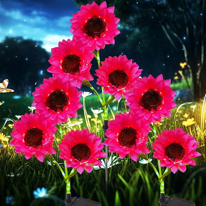 3 Pack Solar Garden Flowers Lights Outdoor Waterproof Sunflower Solar Lights for Yard Decorations Garden Decor for Yard Patio Lawn Gift for Mom Women Mother's Day