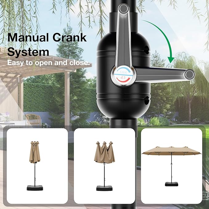 Joyside 15FT Large Patio Umbrella, Outdoor Double Sided Umbrella, Rectangle Umbrella with Crank Handle, 12 Sturdy Ribs for Deck, Porch and Pool