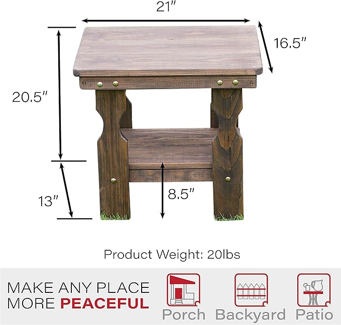 Amish Casual Heavy Duty Outdoor Wood End Table in Dark Walnut Stain - Quality Crafted in The USA from Treated Pine by Amish Artisans