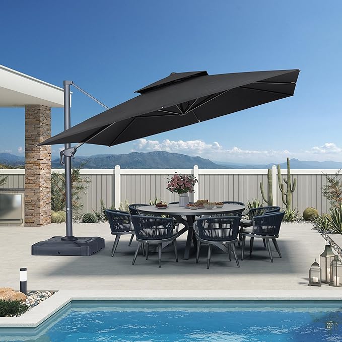 PURPLE LEAF 12 FT Cantilever Umbrella Outdoor Patio Umbrella, Large Offset Square Umbrella, Windproof Heavy Duty Hanging Outside Umbrellas for Patio, Graphite Grey