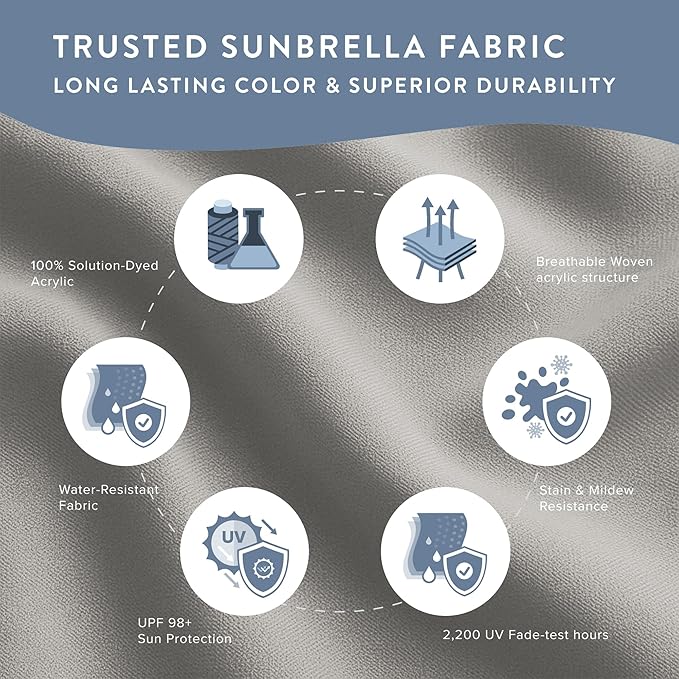 California Umbrella 12-Year Protection 9-Ft Outdoor Patio Umbrella, Sunbrella Fade-Resistant Fabric, Auto-Tilt, Heavy Duty Aluminum Frame, 8 Reinforced Ribs for Pool or Deck, Bronze Pole, Granite