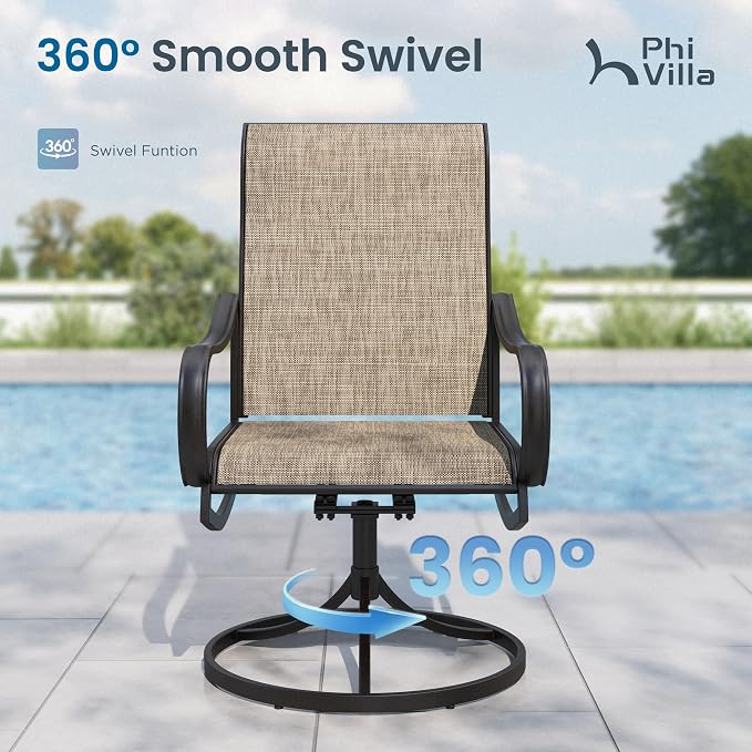 PHI VILLA Patio Furniture Set with Umbrella for 4,Swivel Mesh Dining Chairs | Includes 1 square metal table, 4 breathable textilene chairs and 10ft Navy Blue umbrella, designed for deck, backyard, garden