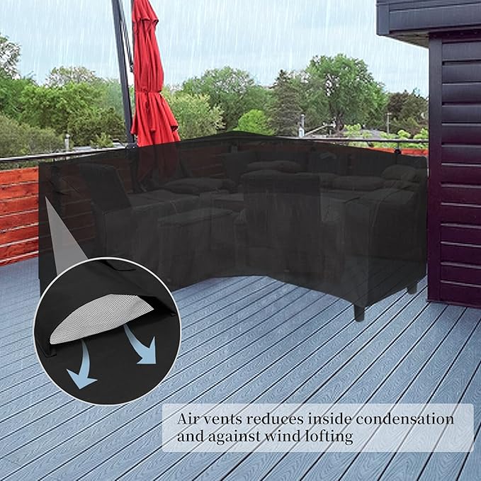 Easy-Going 600D Patio V-Shaped Sectional Sofa Cover, Waterproof Outdoor Sectional Cover, Heavy Duty Garden Furniture Cover with Air Vent 89" L (on Each Side) x 33.5" D x 31" H, Black