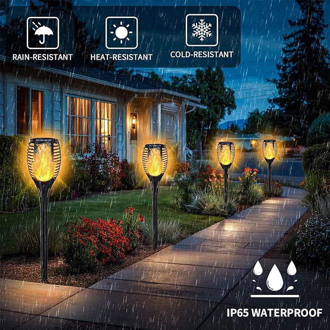 Upgraded Solar Lights Outdoor 4 Pack, Solar Torch Lights with Flickering Flame, Super Larger Size for Garden Decor, Solar Powered Outdoor Waterproof Solar Garden Lights for Pathway Patio Yard