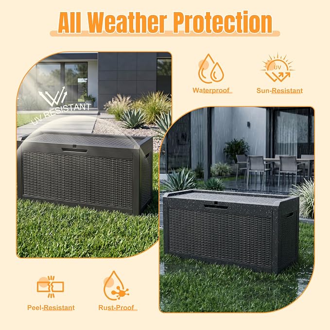 Outdoor Storage Box,95 Gallon Resin Deck Box,Waterproof & UV Resistant Lockable Package Delivery Bin,Toy Cabinet for Indoor & Outdoor