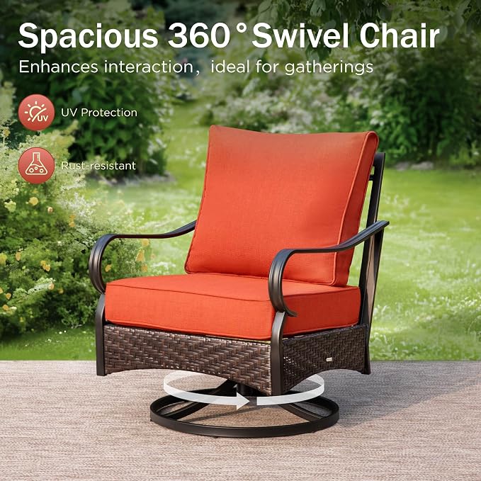 PHI VILLA Swivel Patio Sofa Chairs - 2 PCS Outdoor Swivel Rocker Armchairs, Patio Seating with High Back Deep Seat for Porch Deck Balcony