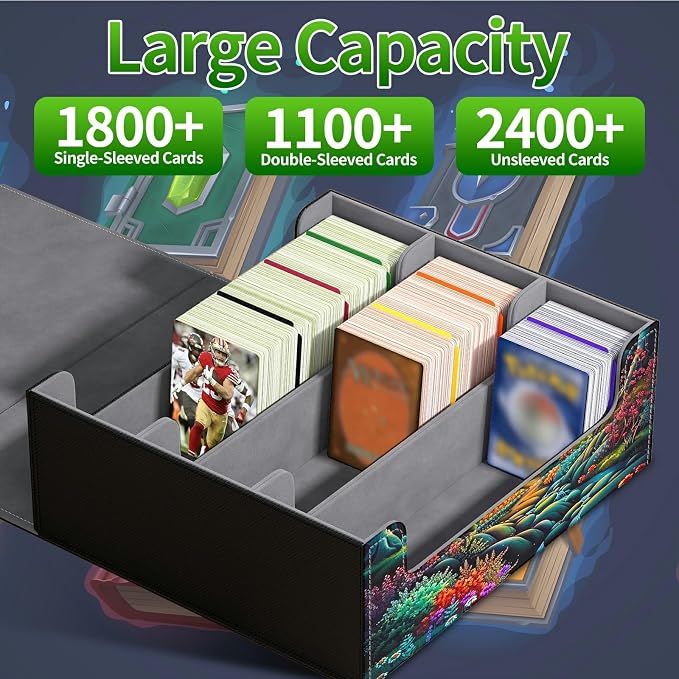 Card Deck Box for MTG, Cards Storage Box Fits 120+ Sleeved, Leather Big Size Strong Magnetic Closing Case for Board Games Magic TCG CCG Baseball Collection Women Man, Creek Chateau