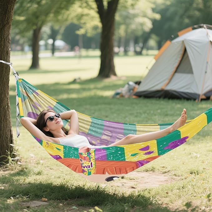 Mardi Gras Carnival Little Doll Coin Floats Outdoor Hammock with Tree Straps Tree Hammock for Outside Beach Patio Garden