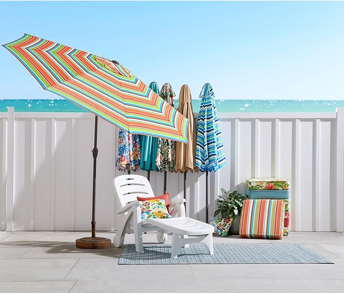 BrylaneHome Outdoor Tilt-And-Crank Umbrella With 8 Sturdy Steel Ribs Heavy Duty Fade-Resistant Tilting Shade Patio Garden Backyard Décor Pool Home