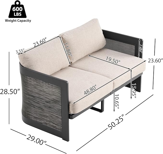 Christopher Knight Home Norhill Patio Sofa Set, 3 Pieces Outdoor Seating Set, Aluminum Patio Furniture Set with Two Club Chairs and Loveseat, Conversation Set for Patio Garden Poolside, Beige + Black