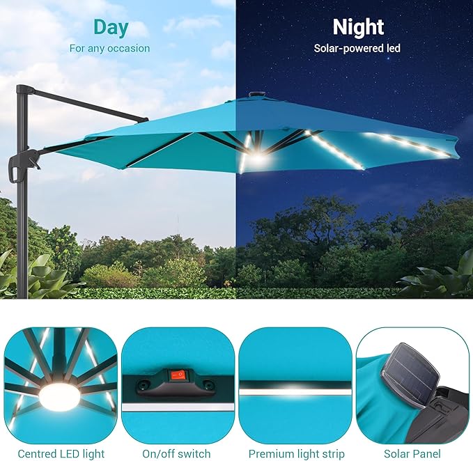 FLAME&SHADE 11 ft Cantilever Offset Patio Umbrella, Large Heavy Duty Outdoor Patio Umbrella Aluminum 360° Rotation Round Outdoor Umbrella for Deck,Pool,Backyard