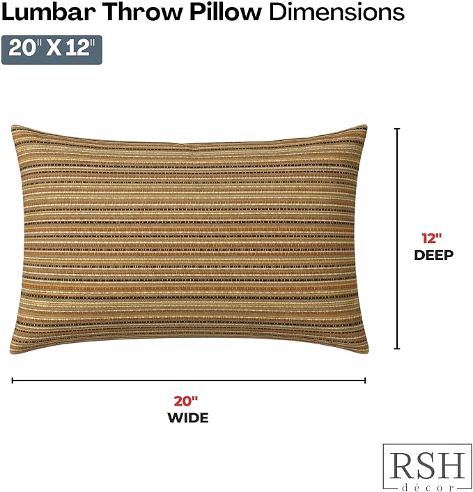 RSH DECOR: Designer Select Outdura Lumbar Throw Pillows Set of 4 | 20" x 12" | Water and Fade-Resistant Performance Fabric | Indoor Outdoor Accent Pillows | Made in USA (Moran Sonoma)
