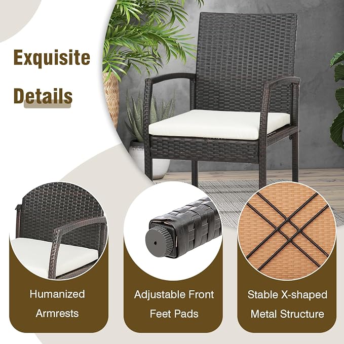 9 Pieces Patio Rattan Dining Set with Acacia Wood Table, Heavy Duty Outdoor Table and Chairs Set with Soft Cushions and 1.9 Inches Umbrella Hole, for Backyard, Garden and Poolside