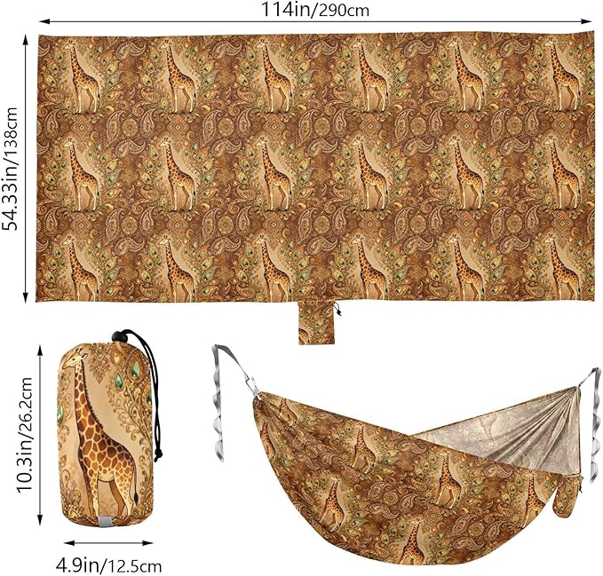 Giraffe with Ornate Camping Hammocks Hanging Rope Swing Hammock for Outside Beach Patio Garden
