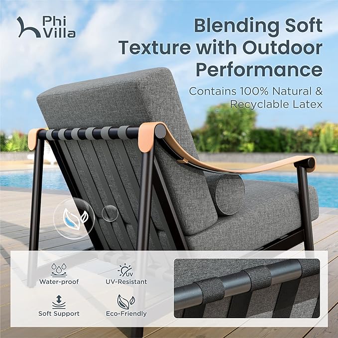 PHI VILLA Modern Outdoor Patio Furniture Set,Deep&Wide Seat with Extra Thick 6.3" Cushions Metal Outdoor Conversation Set(Backyard ICON Collection)