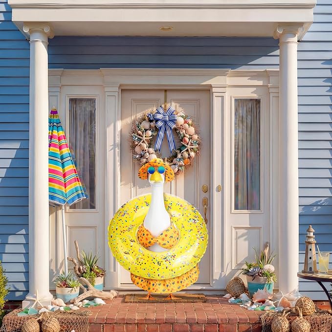 Abbylike Summer Porch Goose Outfits Yellow Bikini Hawaiian Goose Costume Clothes with Swimsuit, Swim Ring, Sun Hat, Sunglasses Fits Large 23'' Cement for Garden Yard Statue Lawn Art Decoration