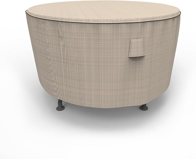 Budge English Garden Round Patio Table Cover, Waterproof & UV-Resistant Outdoor Furniture Cover, Fits Medium Tables up to 48" Diameter x 28" H, Tan Tweed