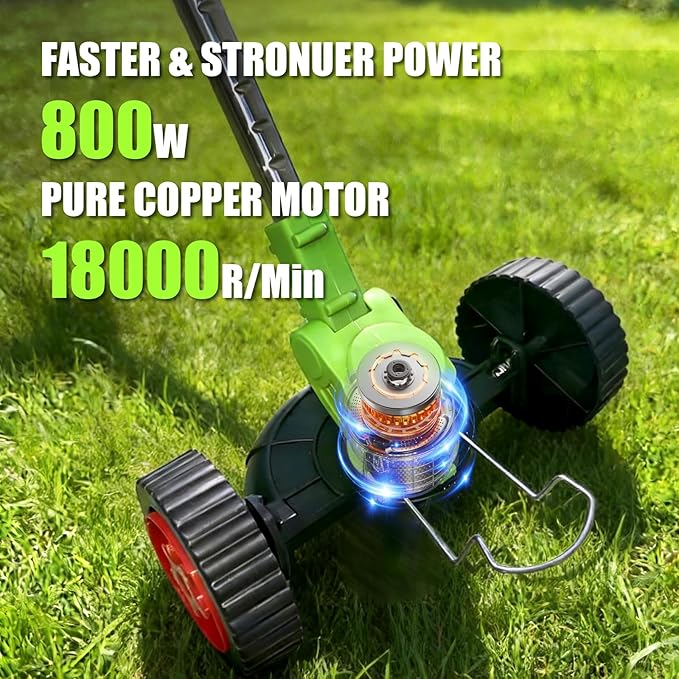 Cordless Weed Wacker Electric Grass Trimmer Battery Powered, Lightweight Grass Cutter with 2 Pack 21V Batteries, 4 in 1 String Trimmer with Adjustable Length Rod and 25 Blades for Yard and Garden