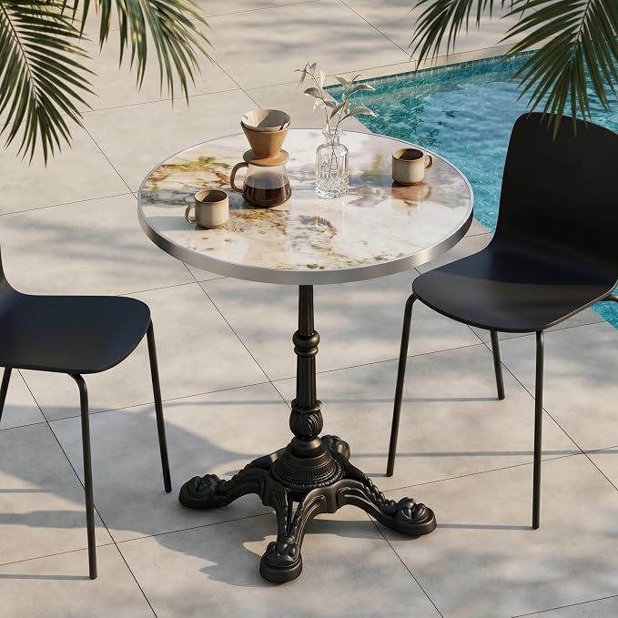 SSLine 31.5" Round Sintered Stone Dining Table, Pandora Marble Top Bistro Table with Heavy-Duty Cast Iron Base, Waterproof Tulip Table for 2-4 Person,Indoor/Outdoor Use for Patio,Cafe,Restaurant