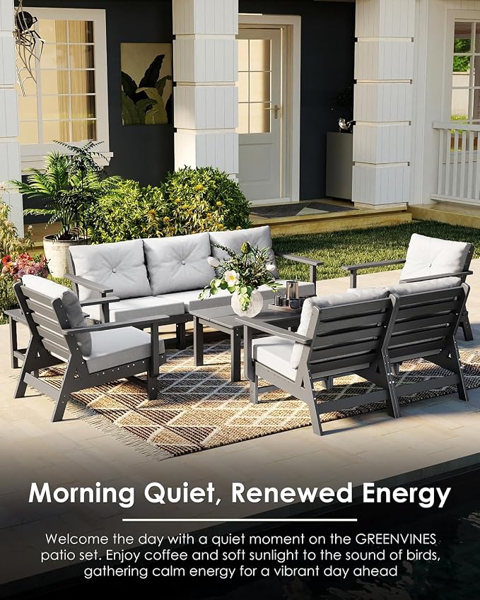 GREENVINES Outdoor-Coffee-Table | HDPE Plastic | Patio Coffee Tables | Rectangle | All Weather | for Balcony Poolside Deck Garden | TriLuxe | Gray