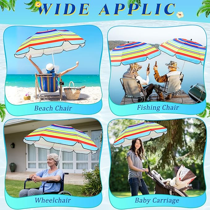 Buryeah 2 Pcs Beach Chair Umbrella Automatic with Universal Adjustable Clamp 44" UPF 50+ Portable Clamp on Beach Chair for Wheelchair Patio Golf Carts Camping