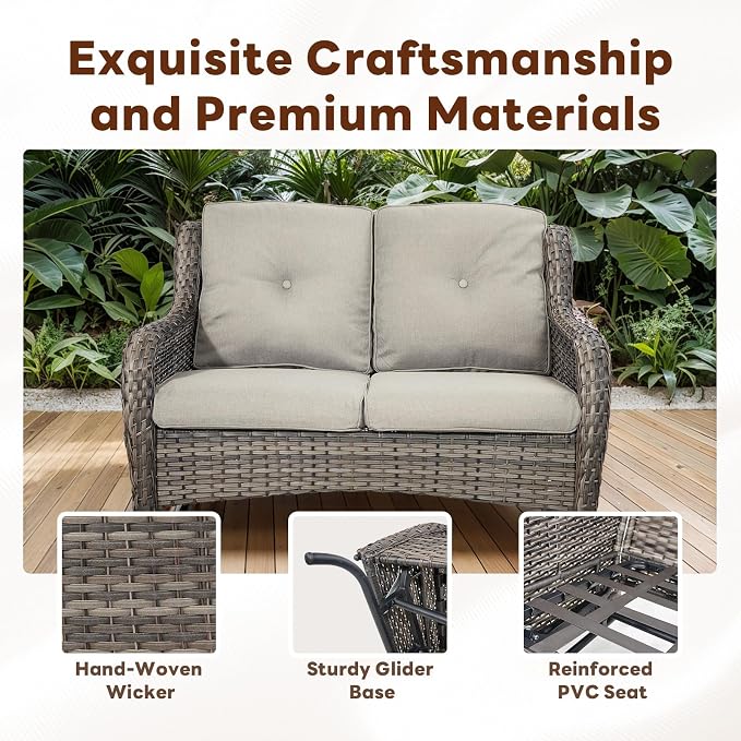 Belord 7 Piece Wicker Patio Furniture Set, Outdoor Swivel Rocker Chairs Set of 2 with Ottomans and Loveseat, All Weather Patio Conversation Furniture Set, for Pool,Yard,SunroomGray Wicker/Gray