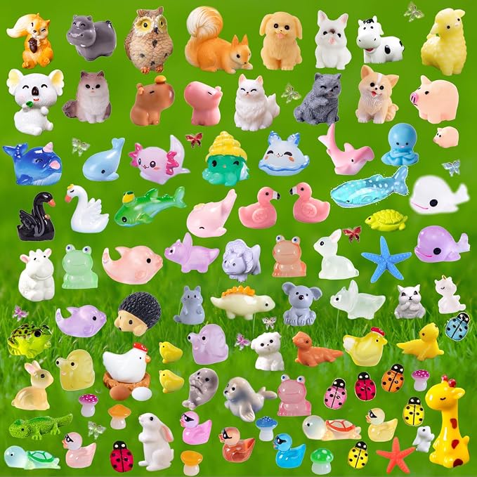 U-Zimikee 150 Pcs Mini Resin Animals Miniature Animal Figurines Small Tiny Animal Figures Bulk for Fairy Garden Décor Micro Landscape Ornaments Dollhouse Craft Accessories